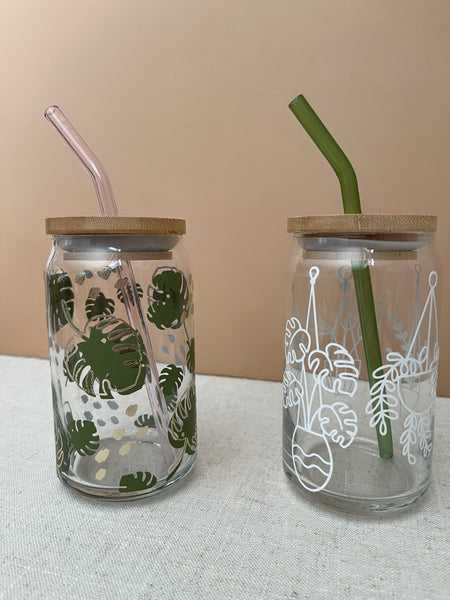 SET OF 2 GLASS COMBO (LID & STRAW INCLUDED)