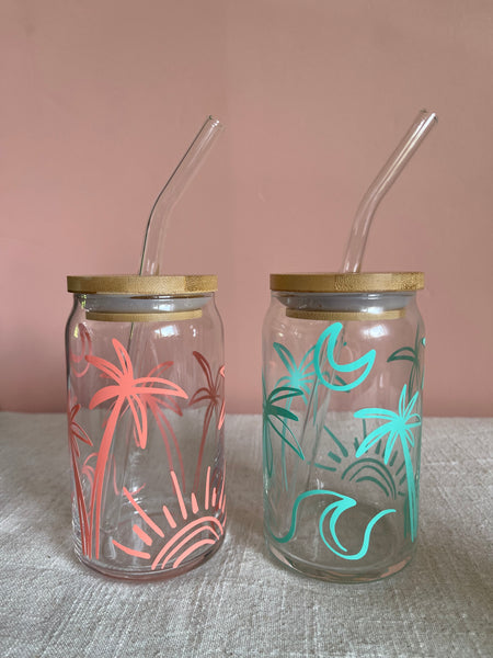 SET OF 2 GLASS COMBO (LID & STRAW INCLUDED)